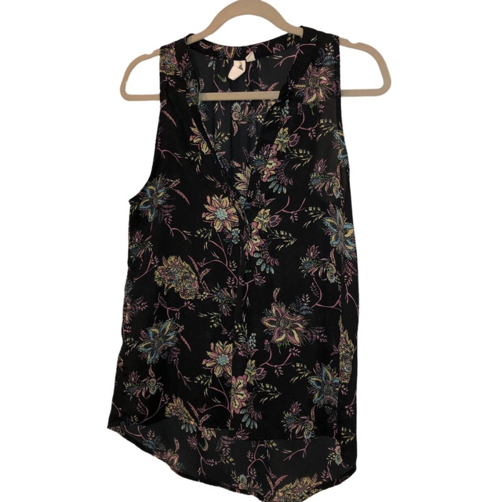 Let it Be Black Spring liberty Flower sleeveless hi lo tunic top AS NEW M